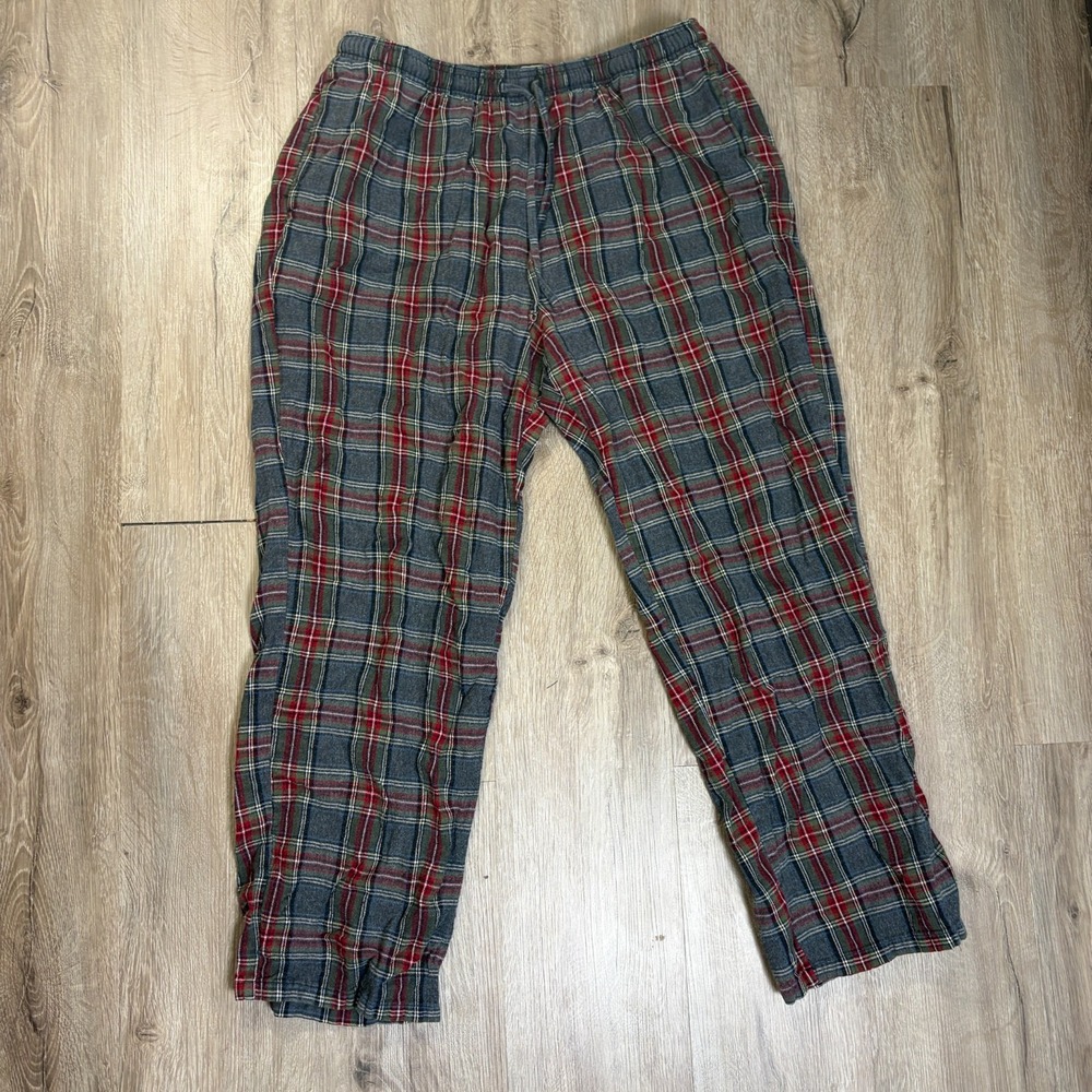 LL Bean Mens Pajama Pants Large Regular Plaid 100% Cotton Sleep Red Gray Flannel